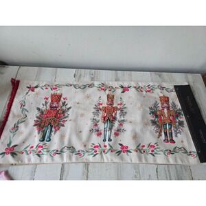 Rachel Zoe nutcracker new beaded 16inch x 72inch table runner gold red Xmas